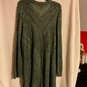 Long duster thin crotchets sweater olive green 3x